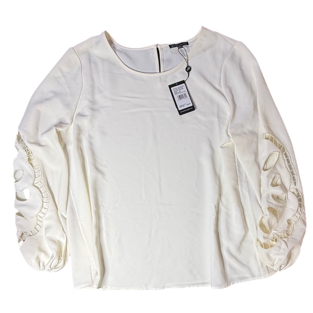 Adrianna Papell‎ Women's Cream Crewneck Cutout Sleeve Blouse XL MSRP $89